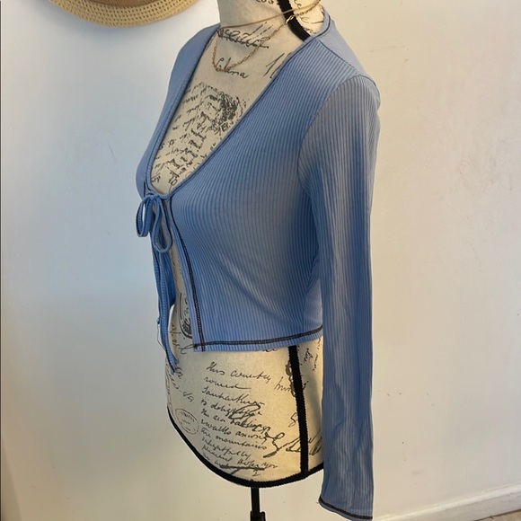 Fashion Nova Blue Ribbed Sweater Shrug - Picture 3 of 5